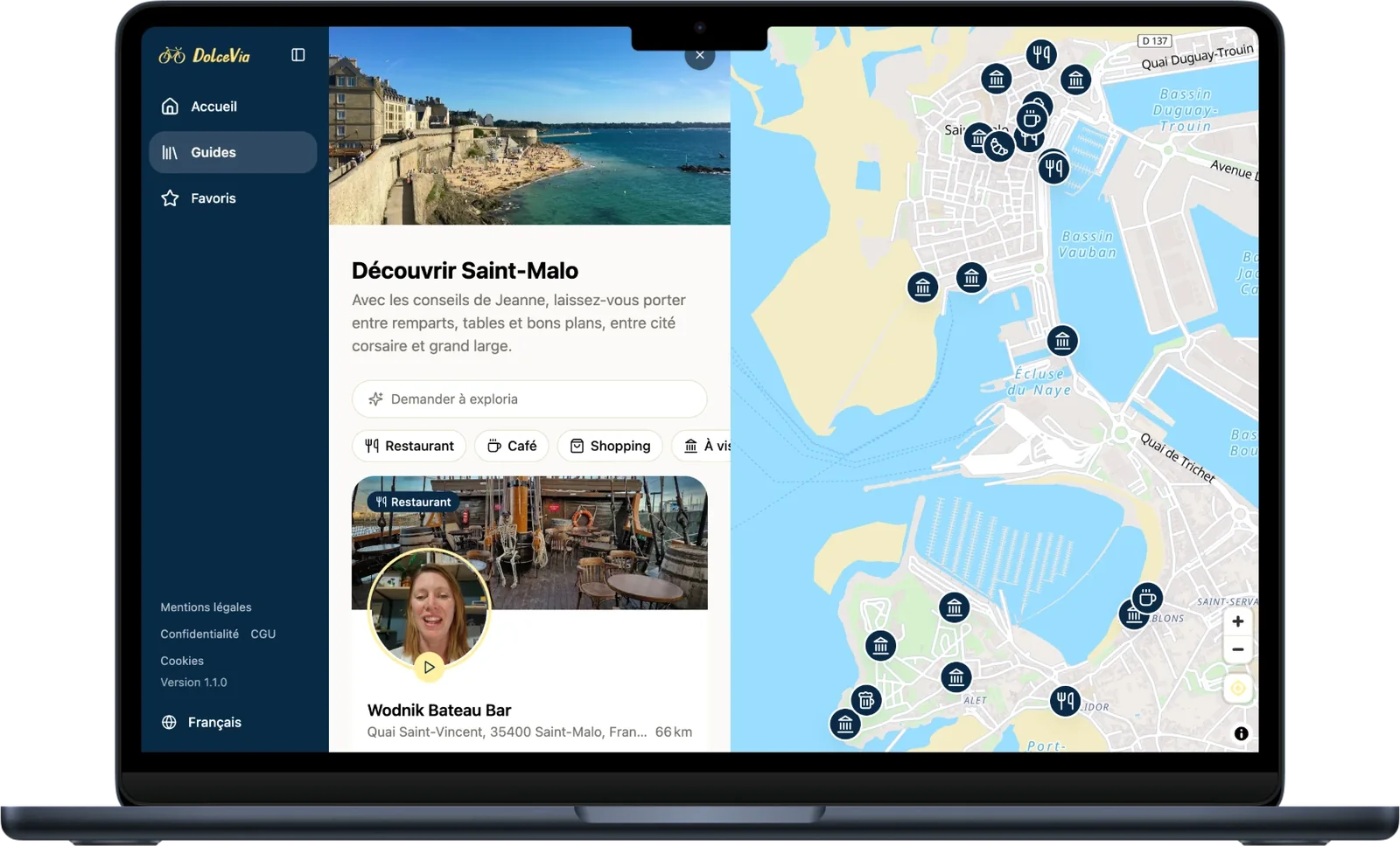 Le guide Découvrir Saint-Malo sur ordinateur : liste des adresses et carte