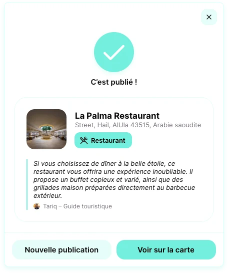 Étape 3 : confirmation « C'est publié ! » avec l'aperçu de la recommandation